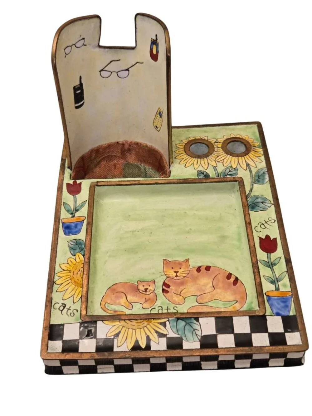Vintage Kelvin Chen Enamel Desk Organizer With Cat Design 2004